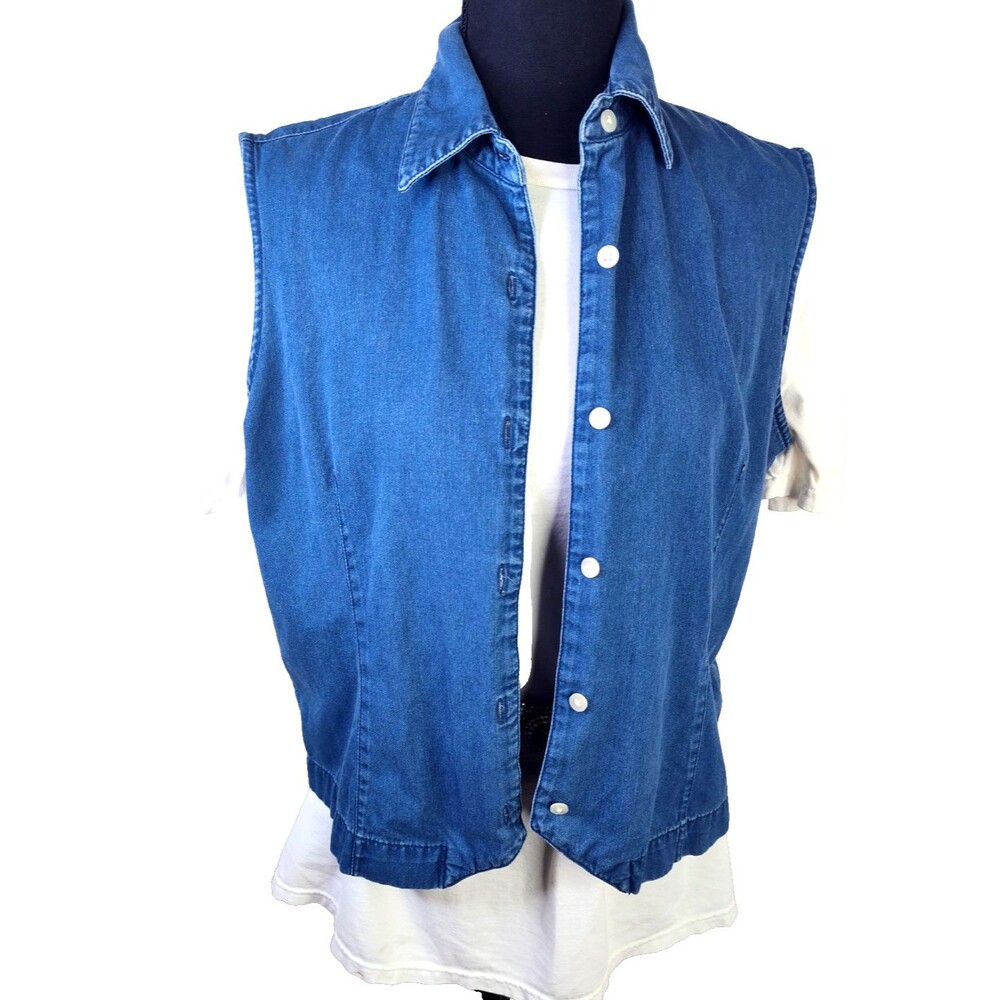 Vtg Talbots Blue Jean Button Down Shirt Style Vest Size L Large Women's Western